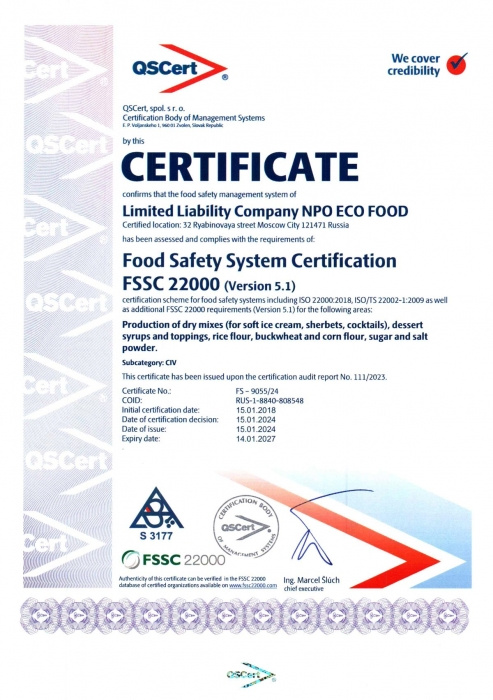 Sertificate FSSC 22000